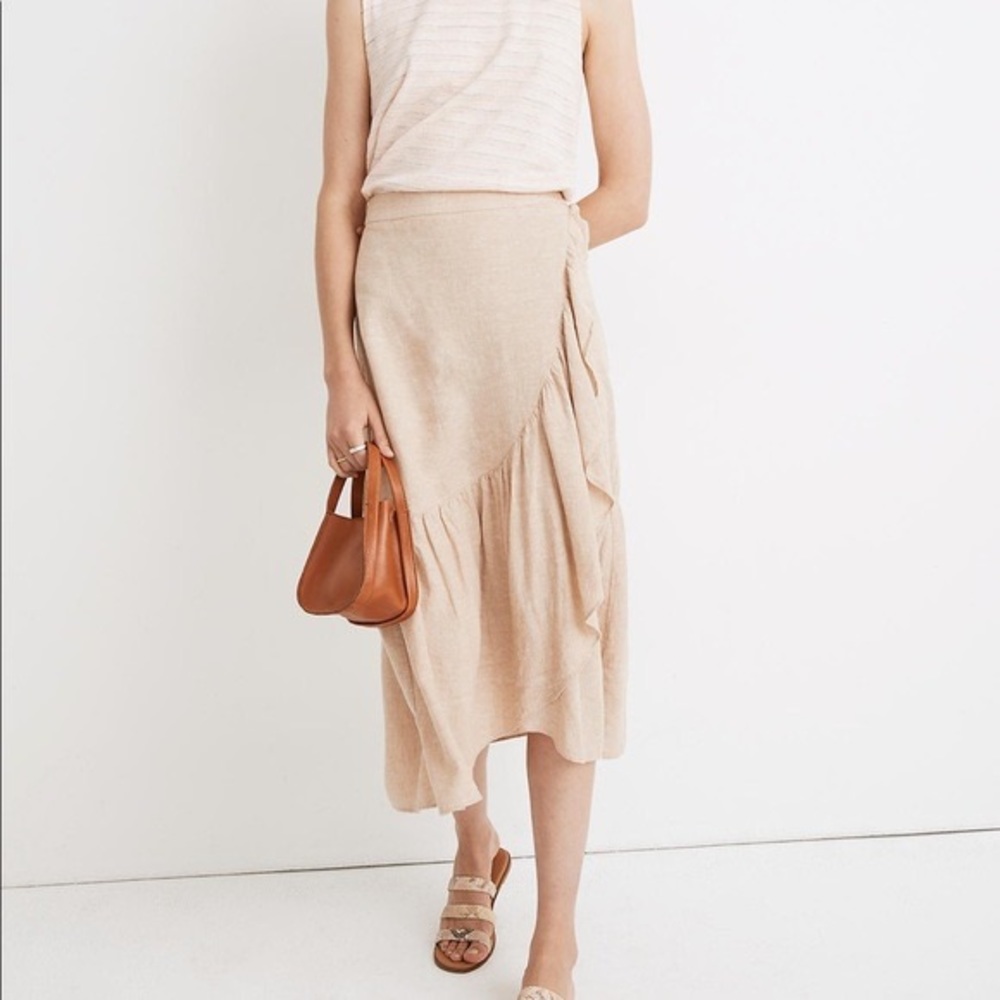 Madewell Linen Blend Ruffle Wrap Midi Skirt